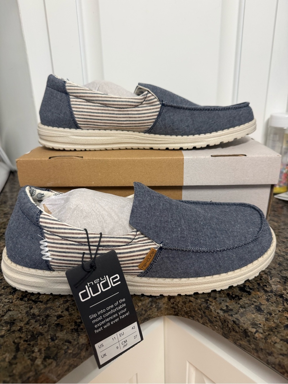 New In Box Hey Dude Womens Misty Slip On Shoes Blue Barbados Size 11
